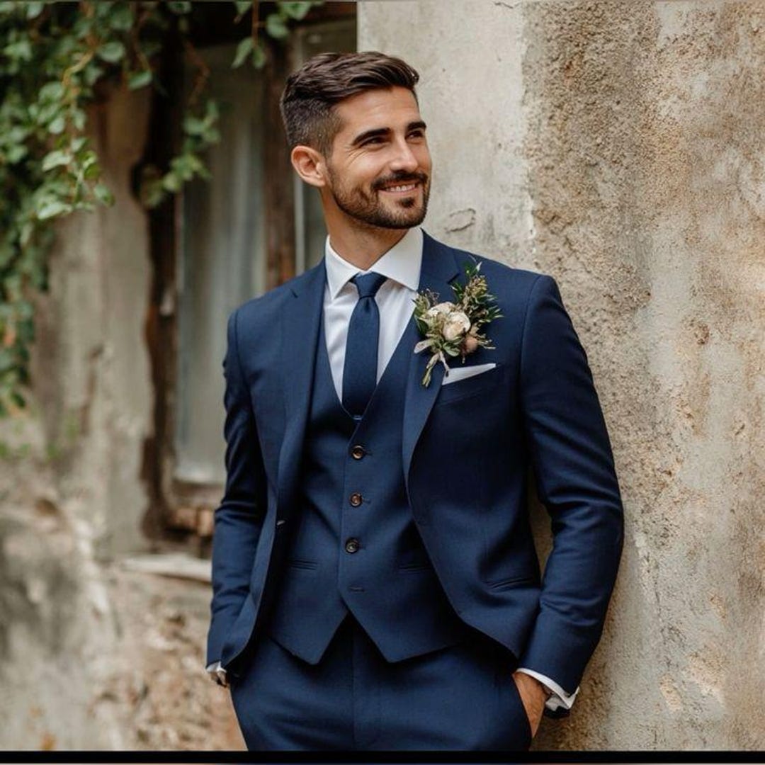blue dress shirt with blue suit Men's Slim Fit 3-Piece Suit: Wedding Groom Party Wear Color:rose red HUDFERG Women Flowy Corset matching blue vest 9 Toddler