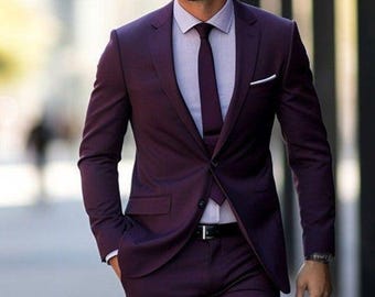 Men's Plum Wedding Suit: Tailored Fit Two-Piece Formal Attire