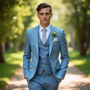 Light Blue Men&#39;s Suit: Custom Tailored Wedding Blazer & Pants