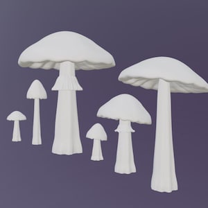 Lot de 6 fichiers STL champignons – Décoration fantastique, champignons de jeu sur table (téléchargement numérique)