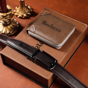 Personalized Gift Box for Fathers Day,Custom Mens Belt Wallet,Engraved Wallet Gift Set,Belt for Him,Gifts for Wedding Party,Grooms Men Gift,