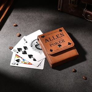 Estojo personalizado para cartas de baralho, porta-cartas de baralho, estojo de viagem para cartas de baralho, capa para guardar cartas de pôquer, estojo de couro para cartas de baralho