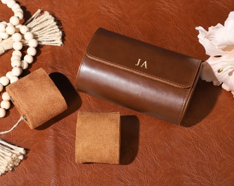 Personalized Leather Watch Case, Travel Watch Box, Watch Roll for 3 Watches, Groom Gift, Christmas Gifts, Gift for Him