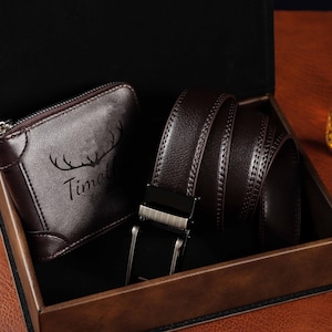 Caja de regalo personalizada para el Día del Padre, billetera con cinturón personalizada para hombre, juego de regalo con billetera grabada, cinturón para él, regalos para fiesta de bodas, regalo para novios.