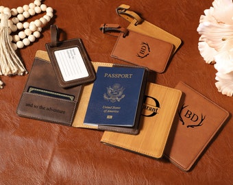 Personalized Leather Passport Cover, Leather Passport Holder with Luggage tag, Passport Case, Passport Wallet, Wanderlust Gift, Traveler Gift
