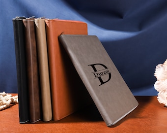 Gepersonaliseerde portefeuille met rits, gepersonaliseerde navulbare leren portefeuille, gepersonaliseerd monogramnotitieboek, zakelijk geschenk, afstudeergeschenken