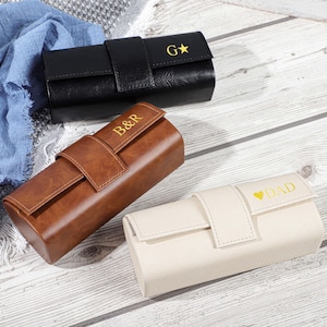 Gepersonaliseerde lederen brillenkoker, unisex zonnebrillenkoker, harde schaal zonnebrilbeschermer, bruidsjonkers cadeau, papa cadeau, cadeaus voor hem/haar