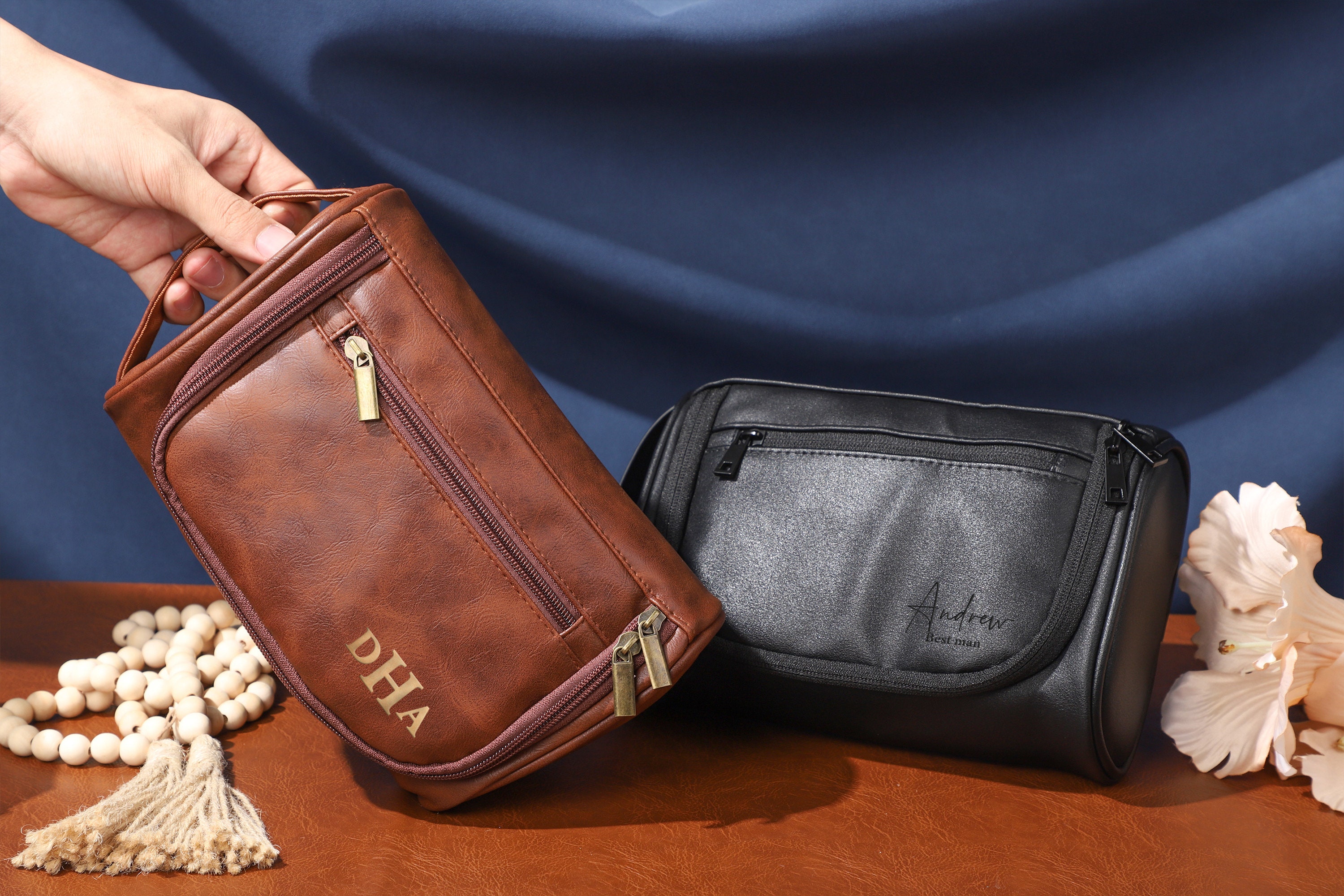 Personalized Leather Dopp Kit Bag, Men Leather Toiletry Bag, Hanging Wash Bag, Gift for Dad ...