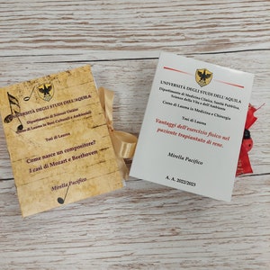 BOMBONIERA LAUREA tipo  MINITESI in cartoncino con frontespizio reale bomboniera laurea portaconfetti laurea scatolina  bomboniere laurea