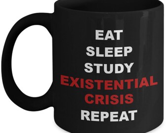 Eat, Sleep, Study, Existential Crisis, Repeat Mug