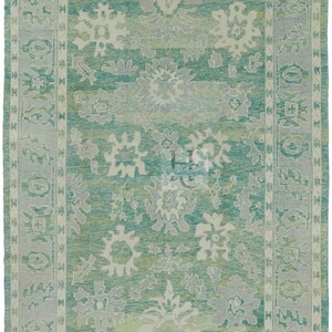 Hand-Knotted Wool Oushak Rug: Verdant Moss Green, Multiple Sizes