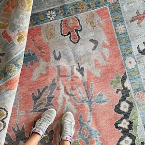 Rust Oushak rug 8x10 9x12 Turkish knot rug Traditional HAND KNOTTED Vintage Antique Oushak Wool Area Rug for Living Room and dining room