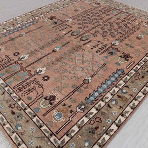 Pink Tree of Life Wool Rug: Handmade Oushak Turkish Style