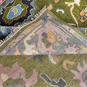 Hand-Knotted Indo Oushak Wool Rug: Verdant Moss Green, 8x10