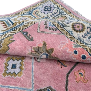 Hand Knotted Pink Wool Rug: Indo Shabargan Gabbeh Style