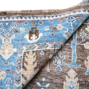 Oushak Rug 9x12, Pale Teal & Ivory Area Rug, Brown Smoke Gray Turkish Rug, Abstract Blue Wool Rug, New Large Contemporary Carpet ADS_1228