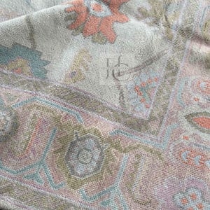 8x10 ft Quick Ship! Teal- Beige Oushak Hand Knotted Rug, Handmade Rugs for Living Room - Antique style Contemporary rug