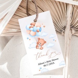 Editable Teddy Bear Boy Baby Shower Favor Tag, Teddy Bear Favor Label, Printable Baby Favors Tag Template, Digital, BS19