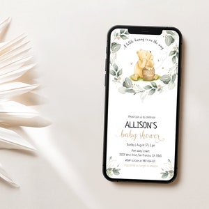 Eucalyptus Branch Design Winnie The Pooh Baby Shower Evite, Classic Winnie The Pooh Invitation, Baby Shower Invite, Editable Evite, BS16