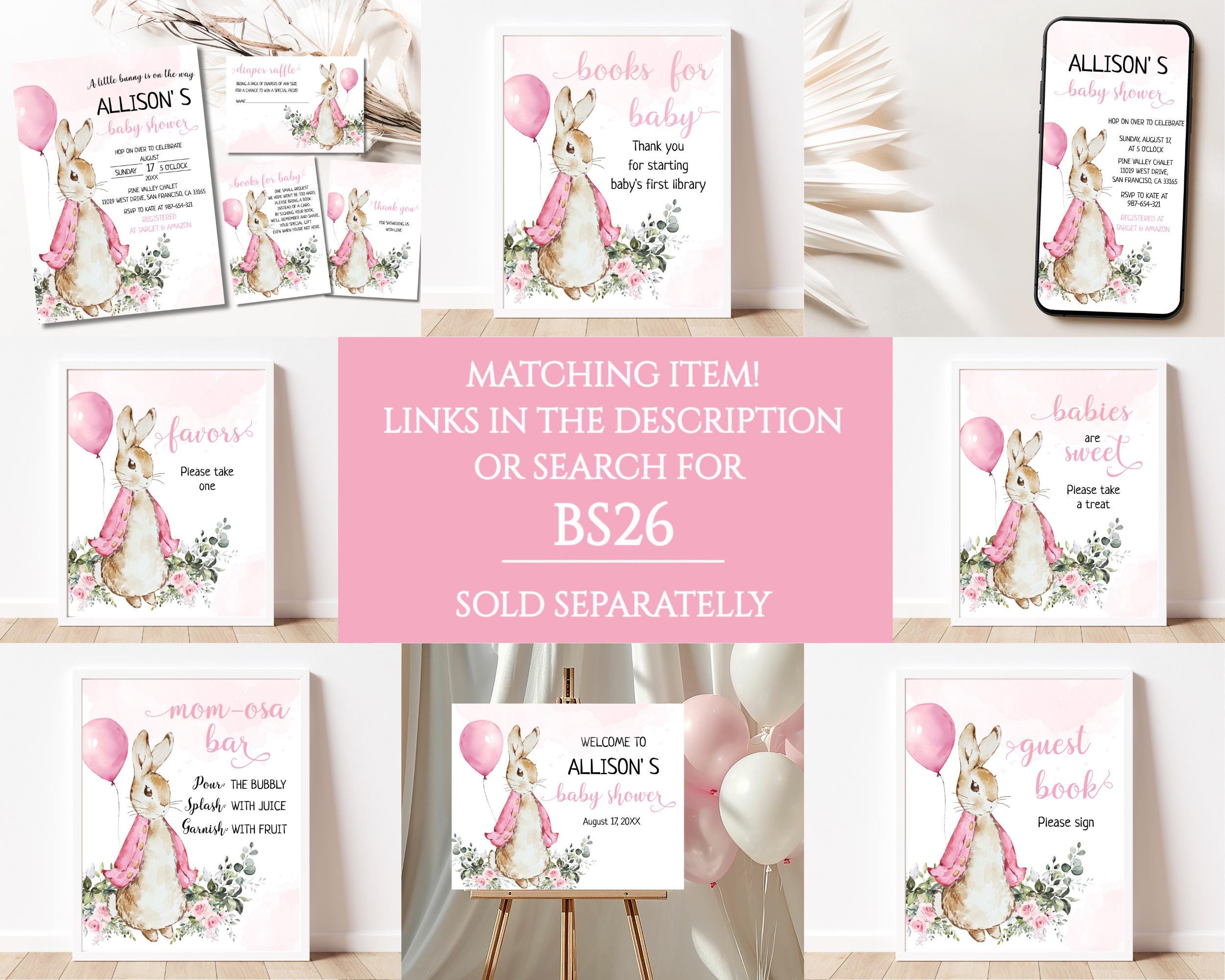 Peter Rabbit Baby Shower Favors Sign Template, Bunny Baby Shower Party ...