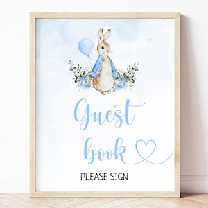 Peter Rabbit Baby Shower Guest Book Sign, Editable Templates, Rustic Bunny, Shower Decor, Boy Party Printable, Instant Download, BS10
