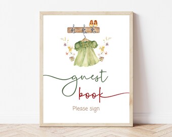 Boho Baby Shower Guest Book Sign - Girl Clothesline Theme - Editable Printable Table Sign - Instant Download, BS34
