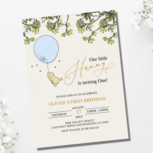 Klassische Winnie The Pooh Boy 1. Geburtstagseinladung, Klassische Winnie The Pooh Einladung, Boy 1th Birthday Invite, Editable, BB6