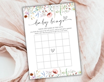 Juego de bingo de flores silvestres para bebés / Actividad imprimible de estilo boho acuarela para baby shower (descarga digital)