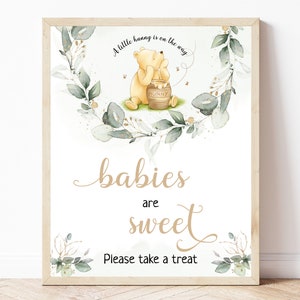 Eucalyptus Branch Design Winnie The Pooh Baby Shower Babies are Sweet Sign, Classic Winnie The Pooh Decor, Baby Shower Decor, Editable, BS16