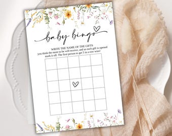 Juego de bingo de flores silvestres para bebés / Actividad floral bohemia para baby shower (descarga digital)