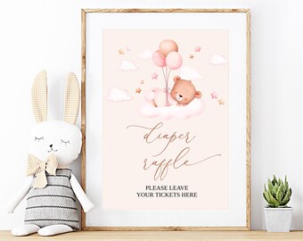 We Can Bearly Wait Girl Baby Shower Diaper Raffle Sign, Printable Baby Shower Sign Template, Baby Shower Decoration, Digital, BS20