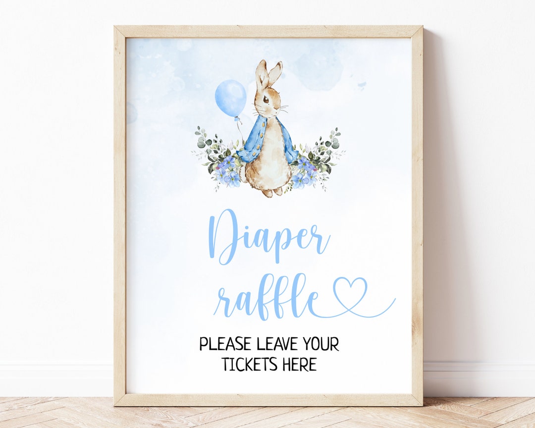 Peter Rabbit Diaper Raffle Sign Peter Rabbit Baby Shower Diaper Raffle Sign, Editable Templates, Rustic ...