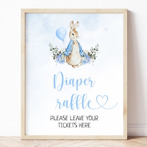 Peter Rabbit Baby Shower Diaper Raffle Sign, Editable Templates, Rustic Bunny, Shower Decor, Boy Party Printable, Instant Download, BS10