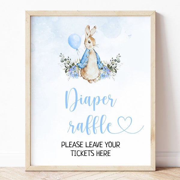 Peter Rabbit Baby Shower Diaper Raffle Sign, Editable Templates, Rustic Bunny, Shower Decor, Boy Party Printable, Instant Download, BS10