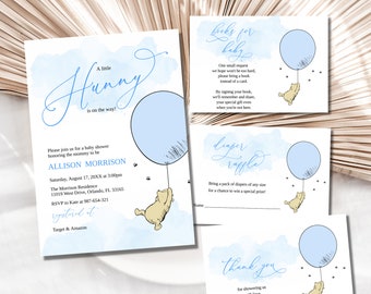 Winnie The Pooh Baby Shower Invitation Set, Pooh - Baby Shower Invite, Classic Winnie The Pooh Invitation, Baby Boy Shower, Editable, BS14