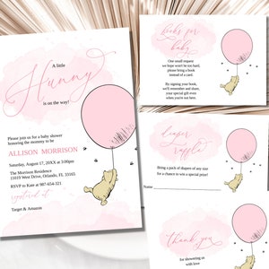 Winnie The Pooh Baby Shower Invitation Set, Classic Winnie Baby Shower Invitation, Winnie The Pooh Invite, Baby Girl Shower, Editable, BS15