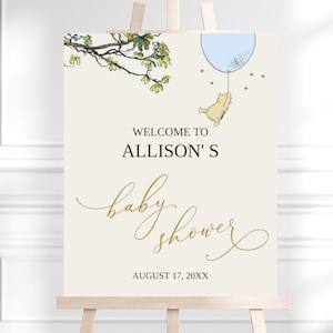 Winnie The Pooh Baby Shower Welcome Sign, Pooh - Baby Shower Decor, Classic Winnie The Pooh Sign, Baby Boy Shower, Editable,  BS12