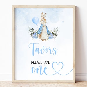 Peter Rabbit Baby Shower Favor Sign, Favors Sign, Editable Template, Rustic Bunny, Shower Decor, Boy Party Printable, Instant Download, BS10