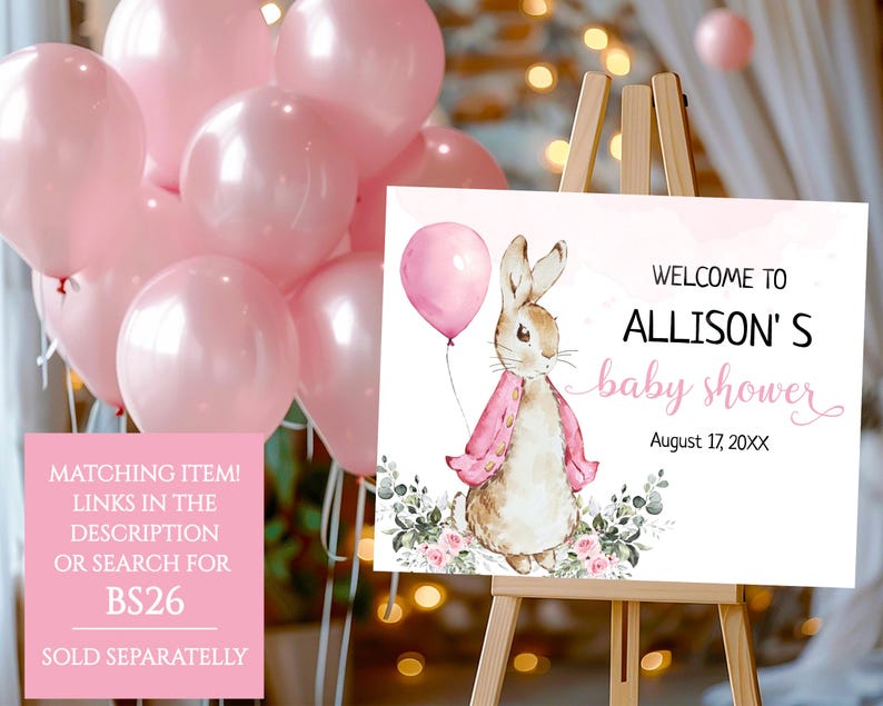 Peter Rabbit Baby Shower Favors Sign Template, Bunny Baby Shower Party ...