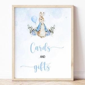 Peter Rabbit Baby Shower Cards and Gifts Sign, Editable Templates, Rustic Bunny, Shower Decor, Boy Party Printable, Instant Download, BS10
