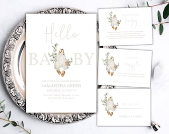 Invitación para baby shower neutral / Plantilla minimalista de "Hola Bebé" / Invitación editable neutral / Descarga instantánea e imprimible, BS 42