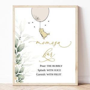 Classic Winnie The Pooh Baby Shower Mom-osa Bar Sign, Greenery Winnie The Pooh Party, Gender Neutral Baby Shower Decor, Editable, BS17