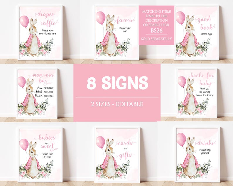 Peter Rabbit Baby Shower Favors Sign Template, Bunny Baby Shower Party ...