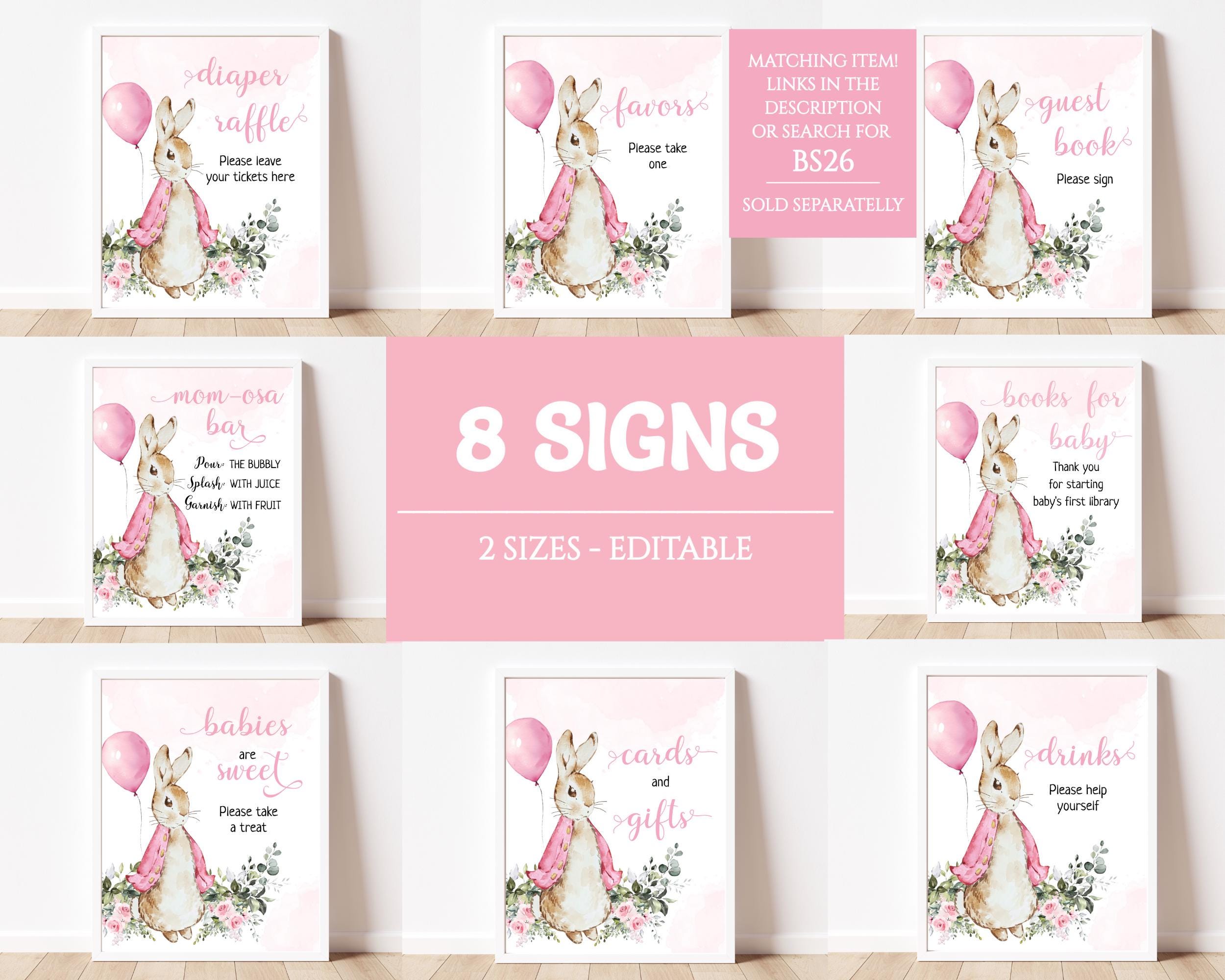Peter Rabbit Baby Shower Favors Sign Template, Bunny Baby Shower Party ...