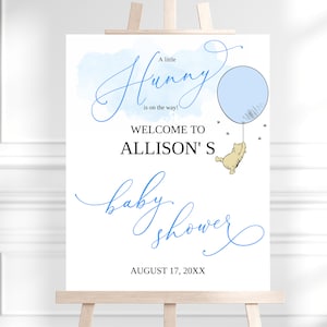 Winnie The Pooh Baby Shower Welcome Sign, Pooh - Baby Shower Sign, Classic Winnie The Pooh Party, Baby Boy Shower, Editable, BS14
