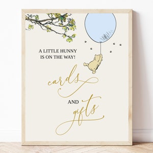 Winnie The Pooh Baby Shower Cards and Gifts Sign, Pooh - Baby Shower Decor, Classic Winnie The Pooh Sign, Baby Boy Shower, Editable,  BS12