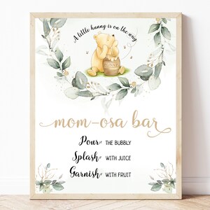 Eucalyptus Branch Design Winnie The Pooh Baby Shower Mom-osa Bar Sign, Classic Winnie The Pooh Decor, Baby Shower Decor, Editable, BS16
