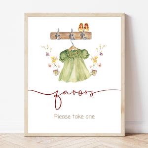 Boho Baby Shower Favors Sign - Girl Clothesline Theme - Editable Printable Table Sign - Instant Download, BS34