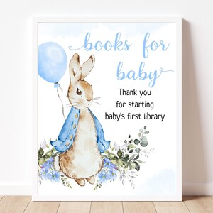Editable Peter Rabbit Baby Shower Books for Baby Sign, Flopsy Bunny Baby Shower Party Sign Template Vintage Bunny Boy Baby Party Decor BS27