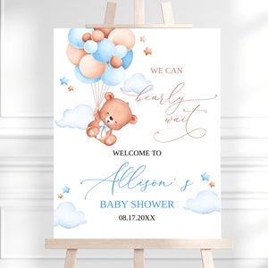 Editable Teddy Bear Boy Baby Shower Welcome Sign, Teddy Bear Favor Entry Sign, Printable Baby Shower Sign Template, Digital, BS19
